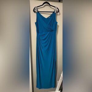 Lauren Ralph Lauren Evening Gown Teal Blue Draped Jeweled Strap Dress size 14